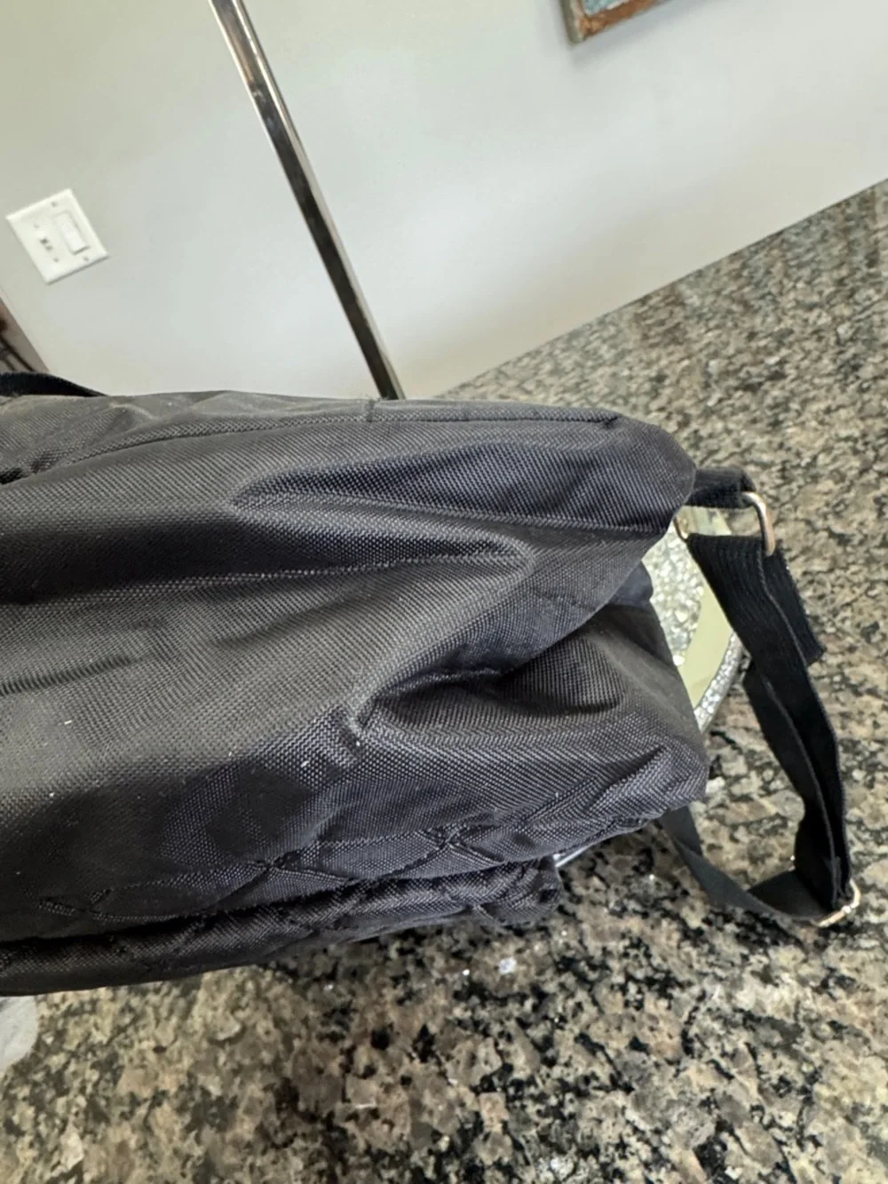 Daisy Fuentes Quilted Black Mini Backpack with Gold Accents EUC